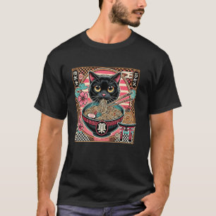 Blumen Japanische Kunst Katzenliebhaber Cute Ramen T-Shirt