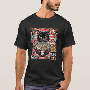 Blumen japanische Kunst Katzenliebhaber Süße Ramen T-Shirt