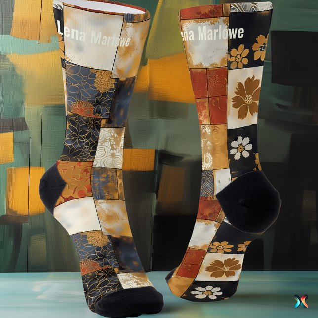 Blumen-Kachel-Patchwork-Socken – Maßgeschneidertes Socken (Von Creator hochgeladen)