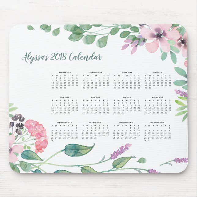 Blumen| Kalender 2018 des schönen Aquarell- Mousepad (Vorne)