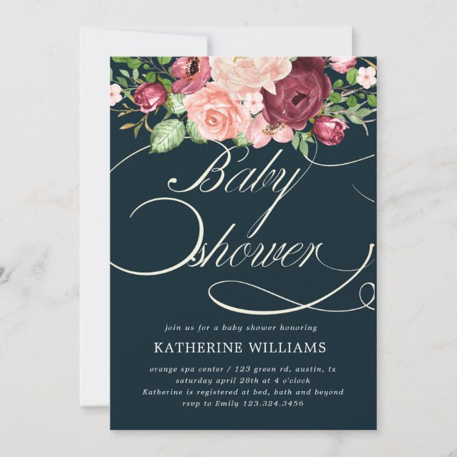 Blumen-Kalligraphie-Babydusche (Vorderseite)