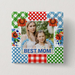 Blumen- & Karo-Fotobild Muttertag Button