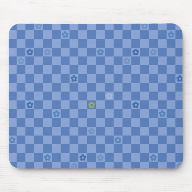 Blumen Karomuster Nr. 01 - Hellblau Mousepad (Vorne)