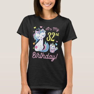 Blumen Katze 32 Jahre Alt Glücklicher Tag Mir Ist T-Shirt