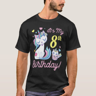 Blumen Katze 8 Jahre Alt Glücklicher Tag Mir Ist M T-Shirt