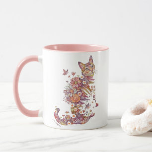 Blumen-Katze-Design-Tasse Katzenliebhaber-Geschenk Tasse