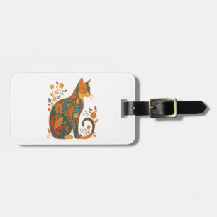 Blumen-Katzen-Silhouette � Farbige Vintage-Botanik Gepäckanhänger