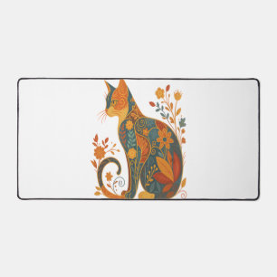 Blumen-Katzen-Silhouette � Farbige Vintage-Botanik Schreibtischunterlage
