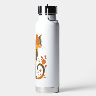 Blumen-Katzen-Silhouette � Farbige Vintage-Botanik Trinkflasche