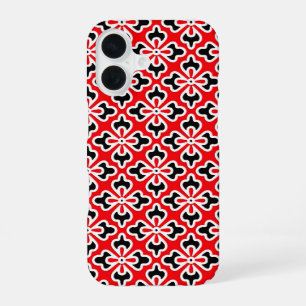 Blumen-Kimono-Druck, rot, schwarz und weiß iPhone 16 Hülle