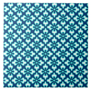 Blumen-Kimono-Druck, Türkis und Indigo Fliese