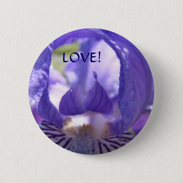 BLUMEN KNÖPFE LIEBE! Iris Blumen Knopf Geschenk Button (Vorderseite)