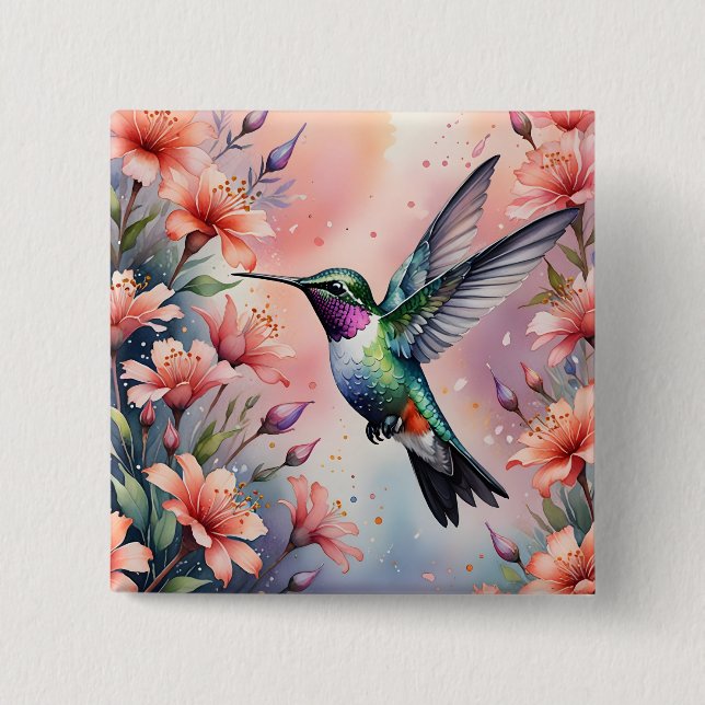 Blumen-Kolibri-Knopf Button (Vorderseite)