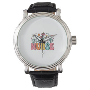 Blumen-Krankenschwester-Blasebuchstabe Vintage-Sti Armbanduhr