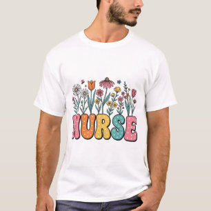 Blumen-Krankenschwester-Blasebuchstabe Vintage-Sti T-Shirt