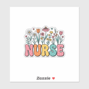 Blumen-Krankenschwester-Blasenbuchstabe im Vintage Aufkleber
