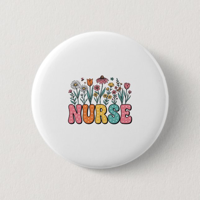 Blumen-Krankenschwester-Blasenbuchstabe Vintage-St Button (Vorderseite)