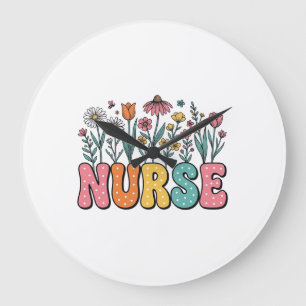 Blumen-Krankenschwester-Blasenbuchstabe Vintage-St Große Wanduhr