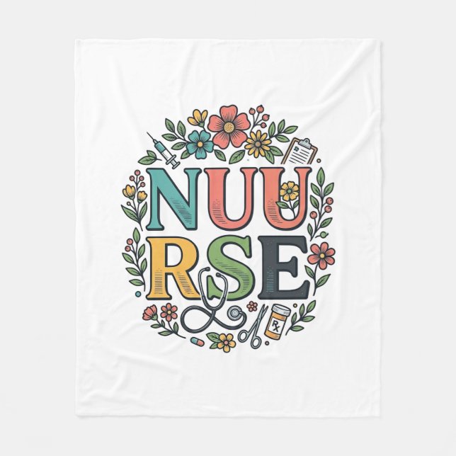 Blumen-Krankenschwester-Shirt-Design Vintage-Mediz Fleecedecke (Vorderseite)