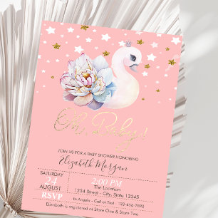 Blumen-Kronen-Babyschwan Sterne Baby Shower Einladung