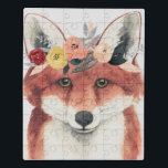 Blumen-Kronen-FörsterFox Puzzle<br><div class="desc">Dieser Watercolordruck kennzeichnet ein weiches Porträt eines Fuchses, der mit einer Blumenkrone | durch Anmut Popp geschmückt wird</div>