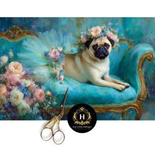 Blumen-Kronen-Mops im Ballerina-Tutu-Decoupage-Sti Seidenpapier