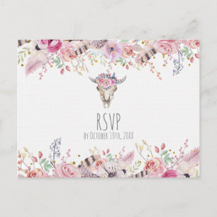 Blumen & Kuh-Schädel Rustikal Land Boho Chic RSVP Einladungspostkarte