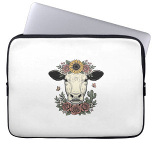 Blumen-Kuhkopf-Vintage-Stichdesign_1 Laptopschutzhülle