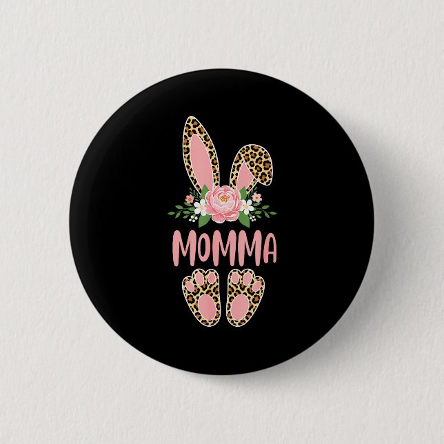 Blumen Leopard Mama Hase frohe Ostern Muttertag Button (Vorderseite)