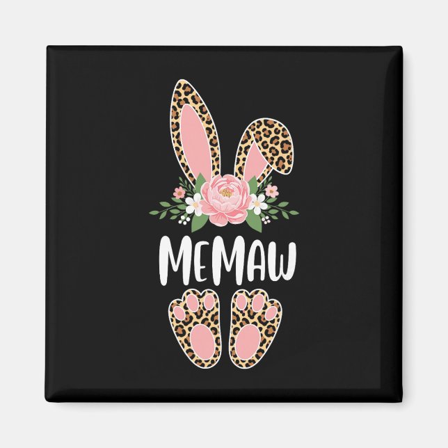 Blumen Leopard Memaw Hase Frohe Ostern Frühling  Magnet (Vorne)