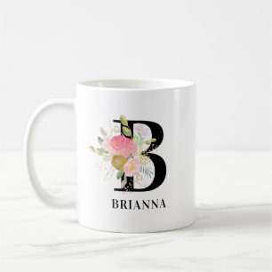 Blumen Letter Pink and Gold Floral Mit Monogramm Kaffeetasse