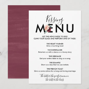 Blumen-Lettering   Burgunderroter Kissing Menu Einladung