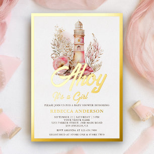 Blumen-Leuchtturm-Nautisches Mädchen-Baby-Party Go Folieneinladung