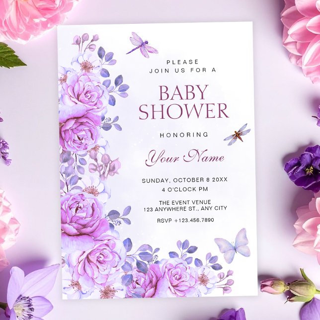 Blumen Libelle Baby Shower Einladung (Von Creator hochgeladen)