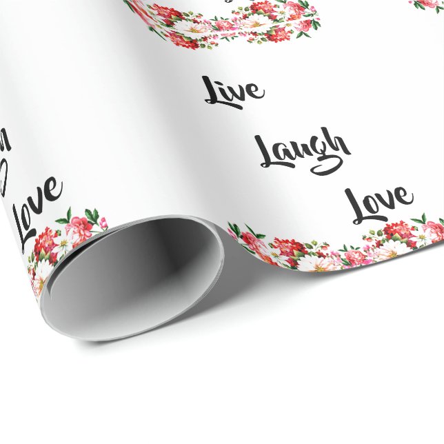 Blumen "Live, lachen, Liebe" Elegant Geschenkpapier (Rolleneckpunkt)