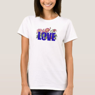 Blumen LOVE Damen Weißes T-Shirt – Cute Casual Te