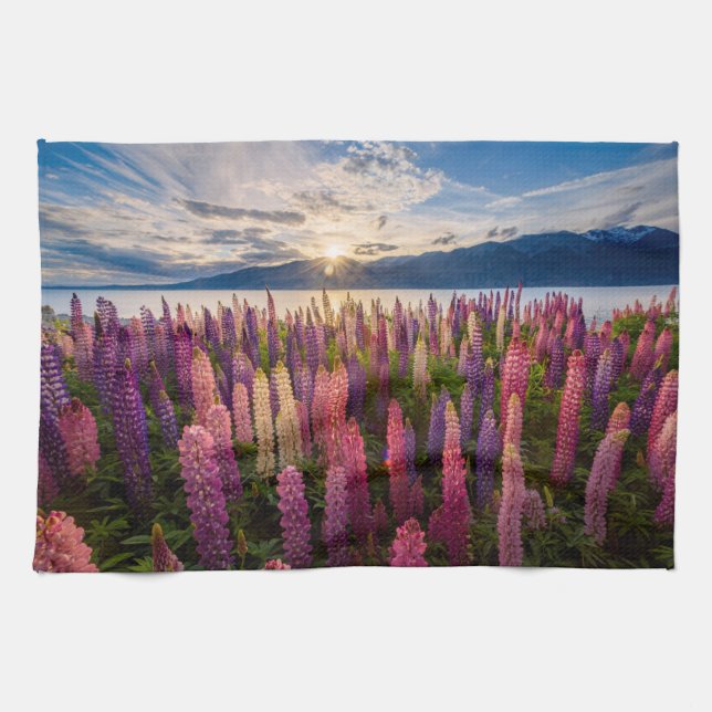 Blumen | Lupinen Neuseeland Geschirrtuch (Horizontal)