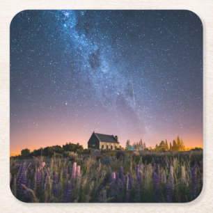Blumen   Lupines Blühen Tekapo-See Neuseeland Rechteckiger Pappuntersetzer