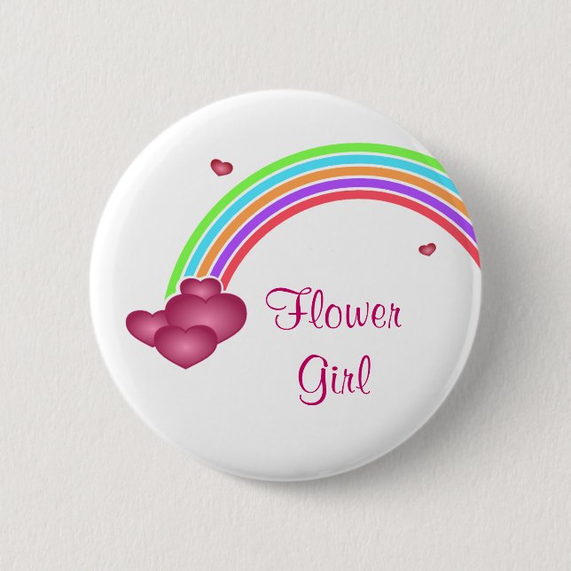 Blumen-Mädchen-Regenbogen und Herz-Knopf Button (Vorderseite)