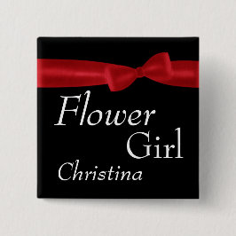 BLUMEN-MÄDCHEN roter Bogen-Hochzeits-individueller Button