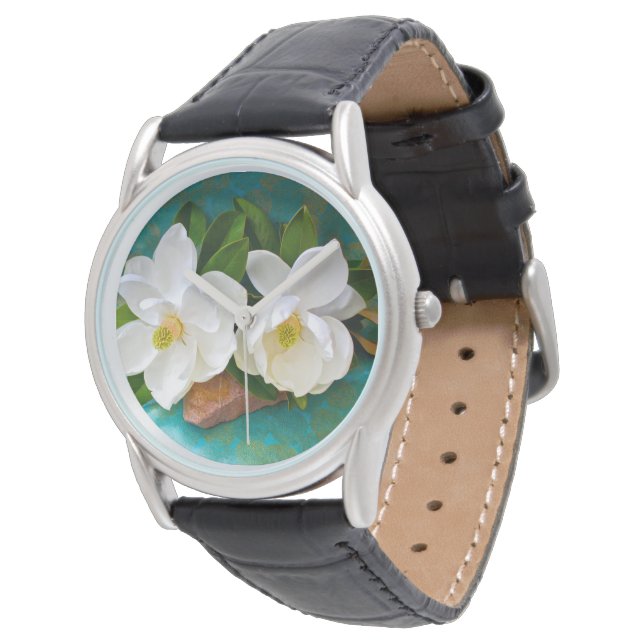 Blumen | Magnolische Blume Armbanduhr (Schrägansicht)