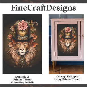 Blumen-Majestätischer-Steampunk-Löwe-mit-Hut E2-De Seidenpapier