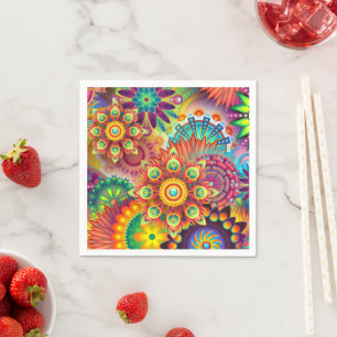 Blumen-Mandala-Collage psychedelisch Serviette