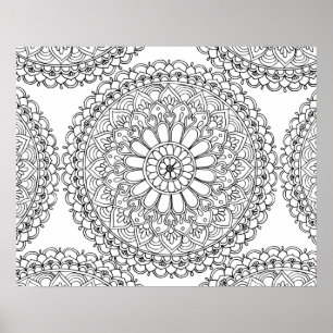 Blumen-Mandala Erwachsenen-Malbuch Poster
