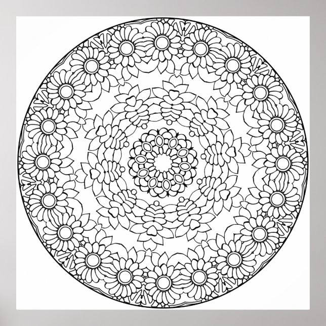 Blumen-Mandala-Malvorlage mit Gänseblümchenblätter Poster (Vorne)
