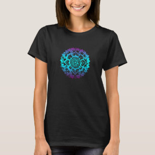 Blumen-Mandala-Mode Blau und Lila Boho-Kunst T-Shirt