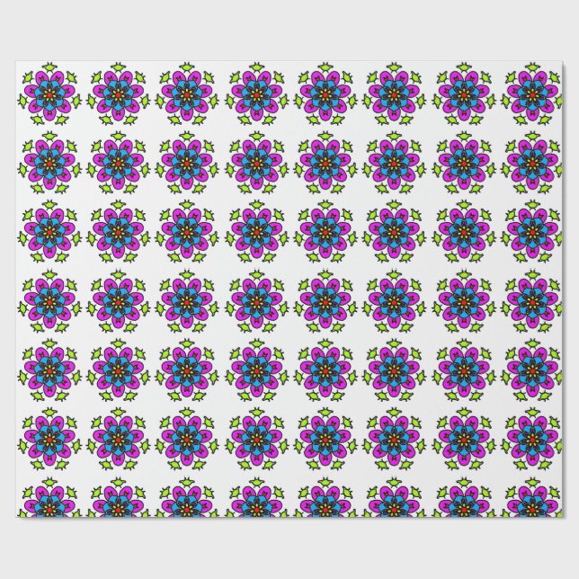 Blumen-Mandala-Muster Geschenkpapier (Flach)