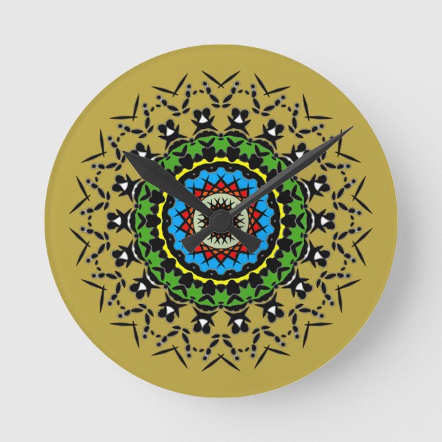 Blumen-Mandala Nahtlos Runde Wanduhr (Vorderseite)