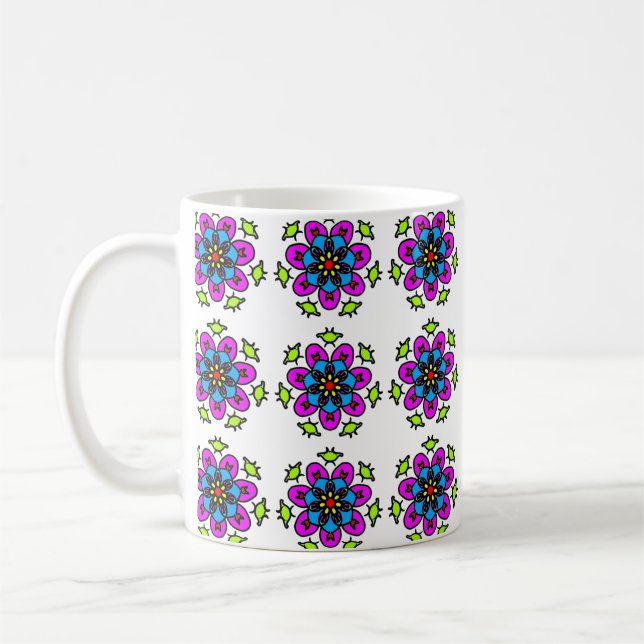 Blumen-Mandala-Nahtloses Muster Kaffeetasse (Links)