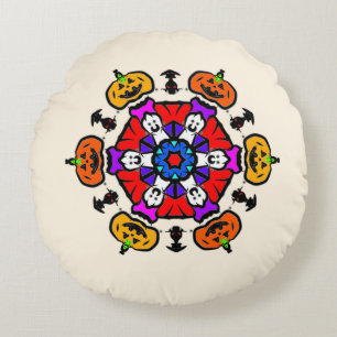 Blumen-Mandala-Nahtloses Muster Rundes Kissen